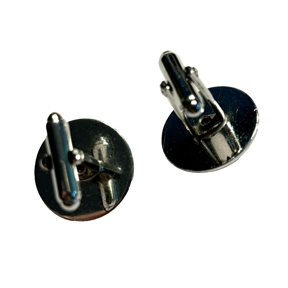 Vintage Anson Sterling Silver Cufflinks Brushed Discs with Blue Center Stones - Picture 3 of 7